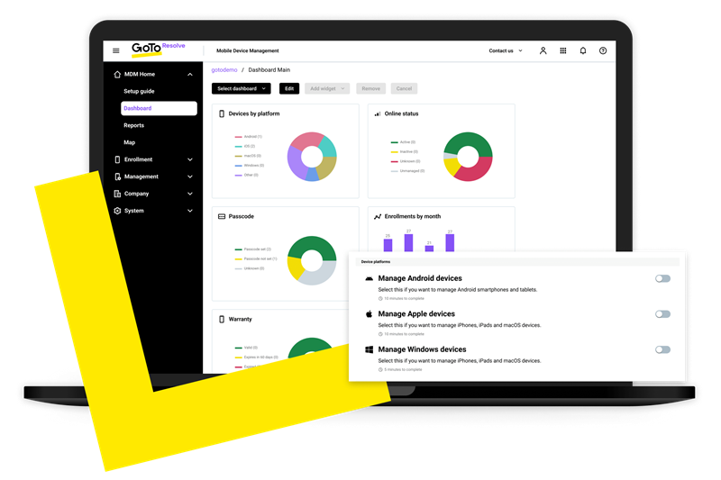 Screenshot of LogMeIn Resolve MDM: A new mobile device management solution to manage devices running iOS, Android, macOS, and Windows OS