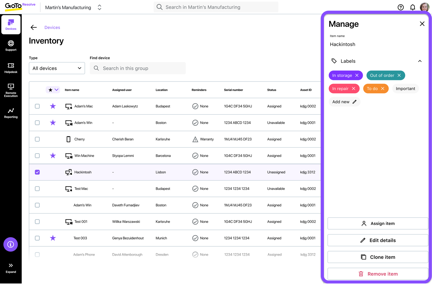 LogMeIn Resolve screenshot of IT Asset Management Inventory: Ensure all hardware assets are efficiently tracked and managed 