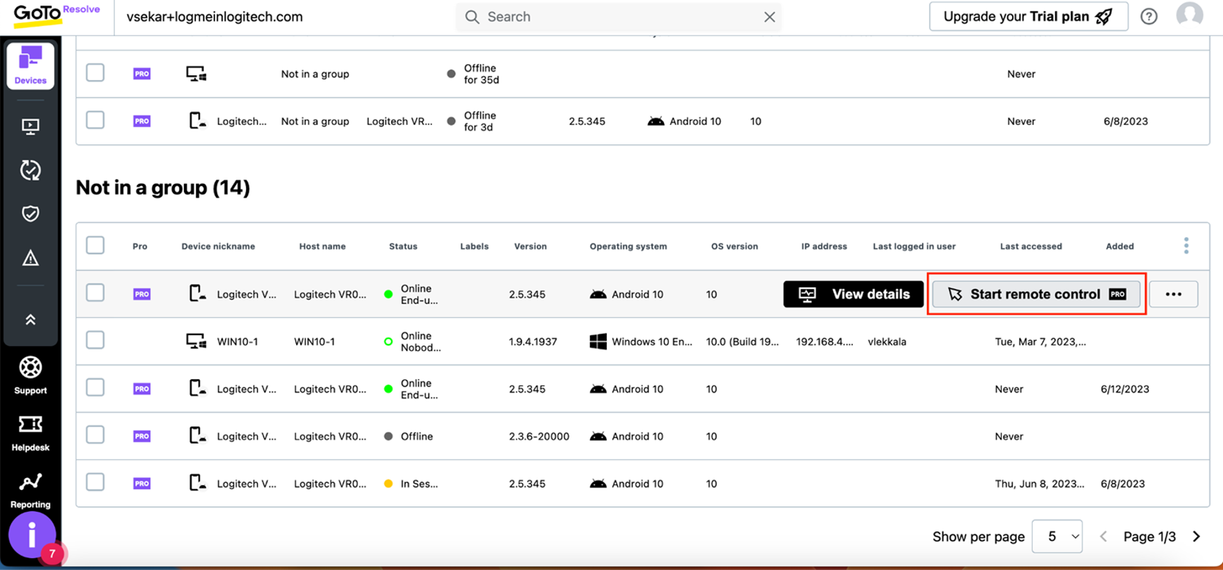 LogMeIn Resolve screenshot of Logitech integration: remotely access CollabOS appliances including Rally Bar, Rally Bar mini, and RoomMate